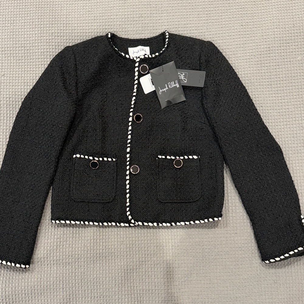 Joseph Ribkoff Marled Black Blazer with White Accents